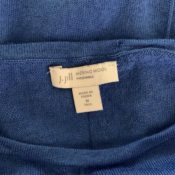 J Jill Blue Merino Wool Sweater Dress Medium Tall Cozy Warm Knit Minimal - Picture 3 of 4